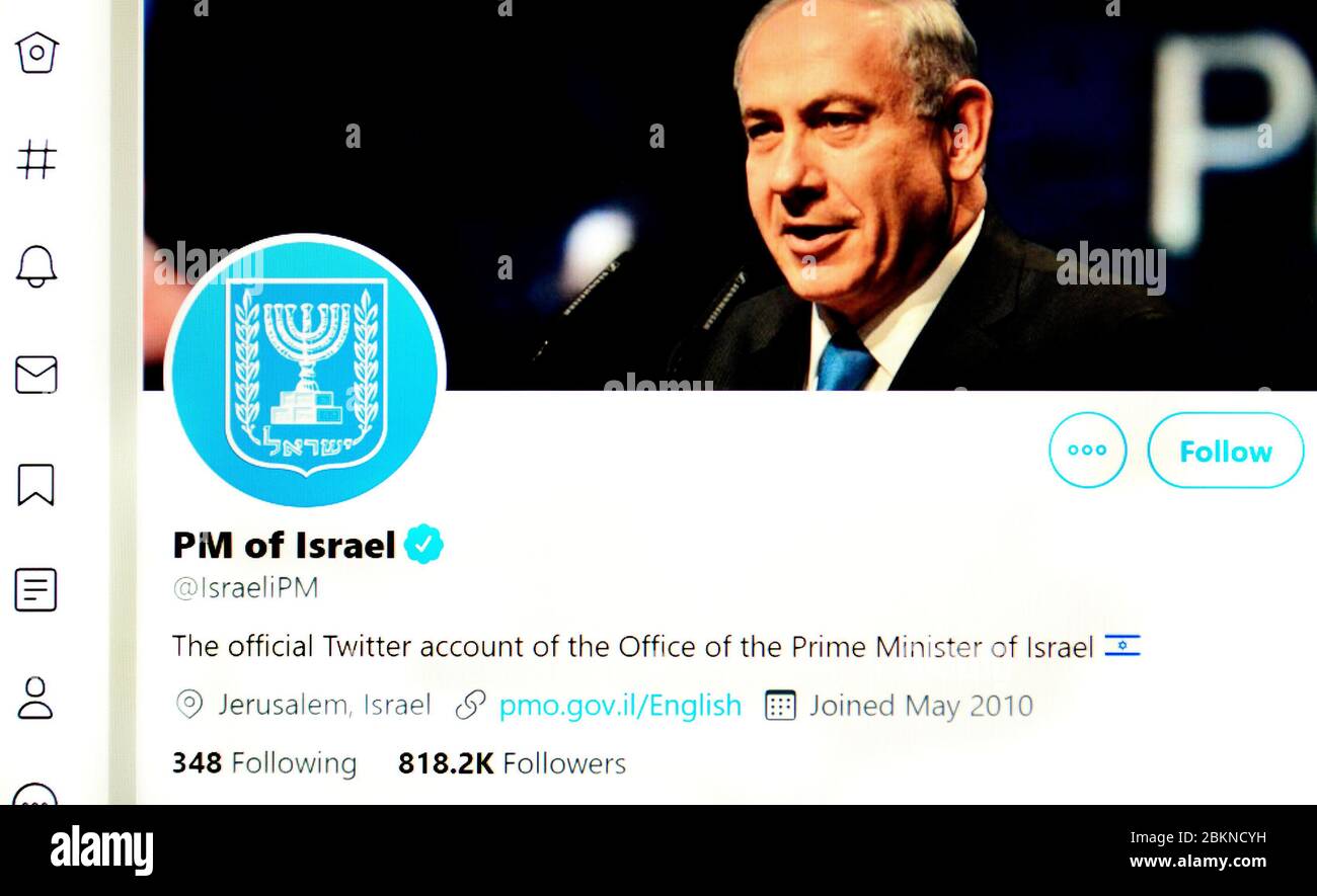 Twitter page (May 2020) : Prime Minister of Israel (currently Benjamin Netanyahu) Stock Photo