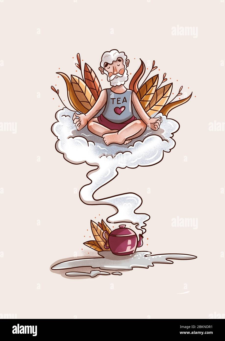 The Genie from the teapot.the magic spirit grants wishes. illustration Stock Photo