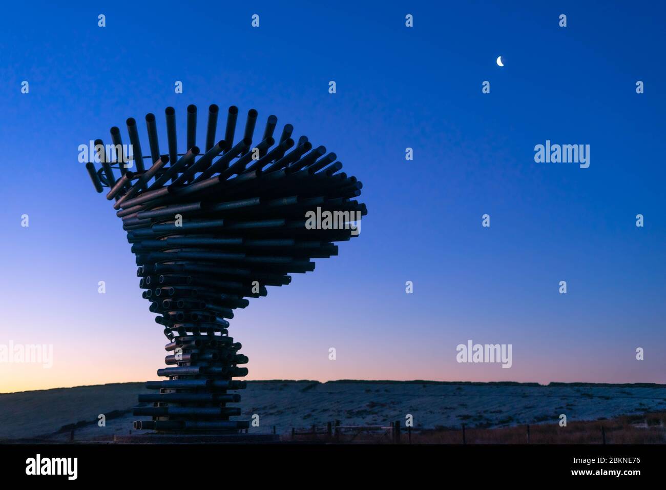 Sunrise at the Singing Ringing Tree in Burnley, Lancashire.  This was taken on a very cold Frosty winter morning. Stock Photo