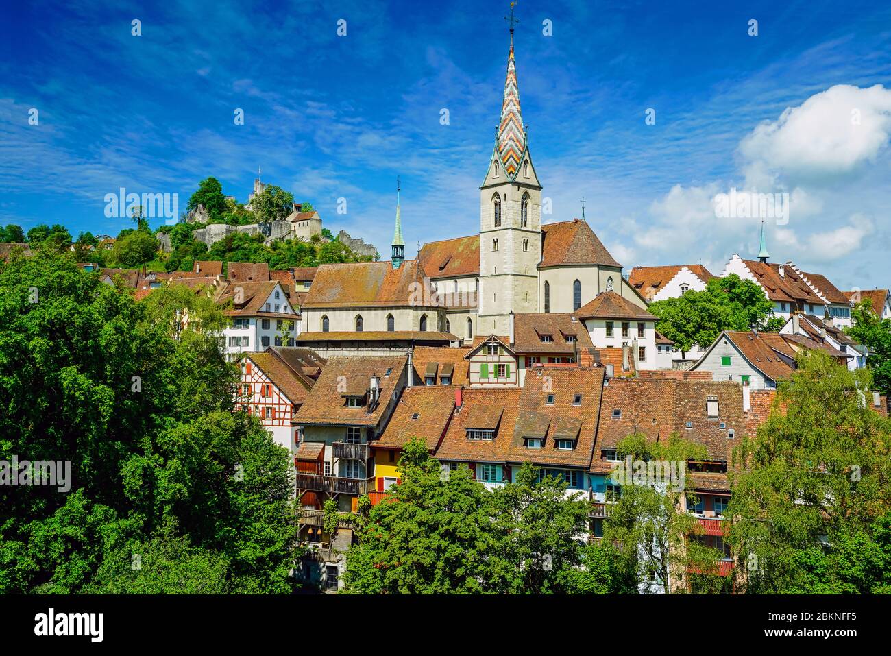 Aerial view of the swiss city of Baden and the surrounding landscape, Canton of Aargau, Switzerland. Stock Photo