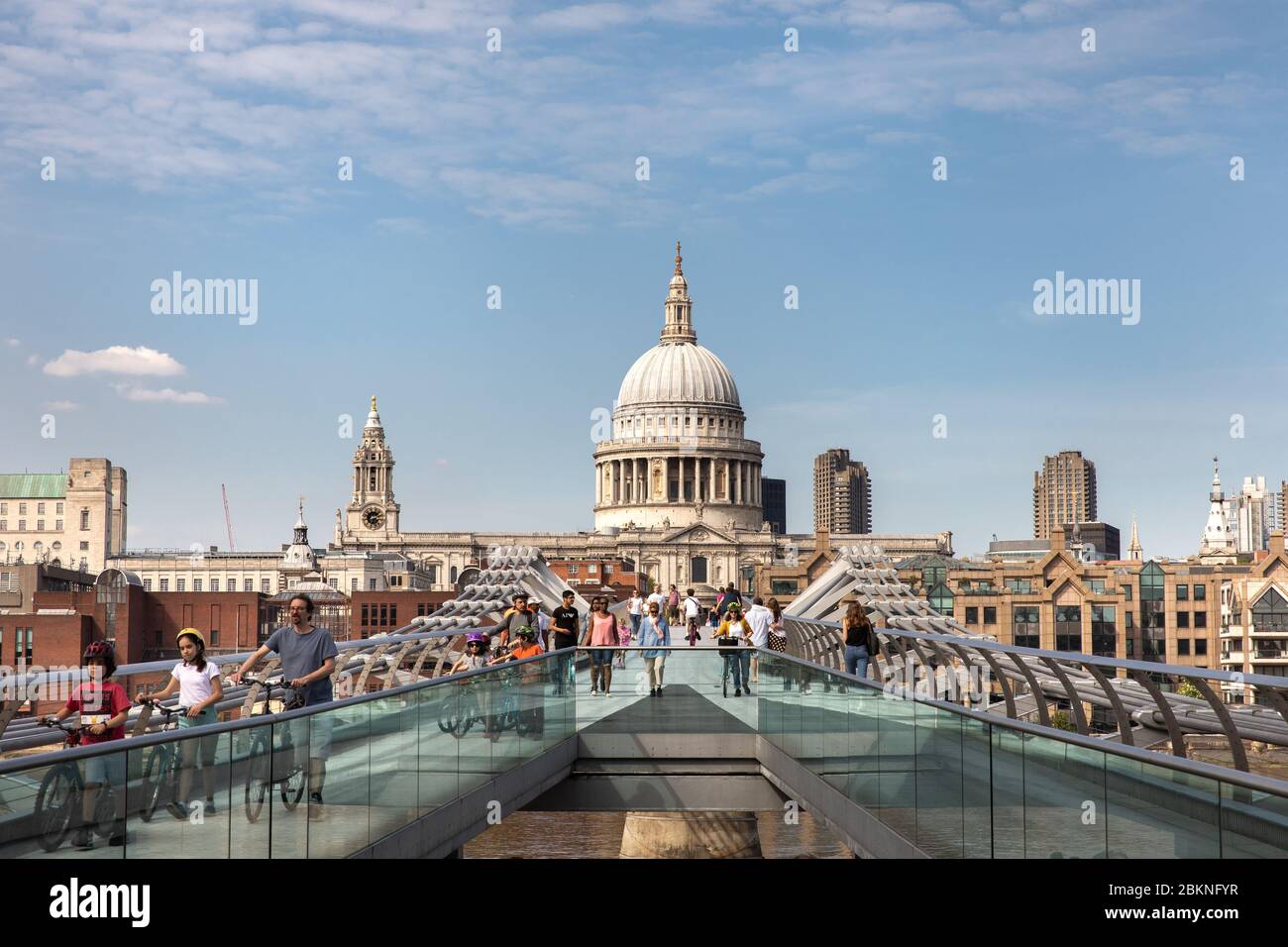 The Millennium Bridge with St Paul's Cathedral in the background. Stock Photo