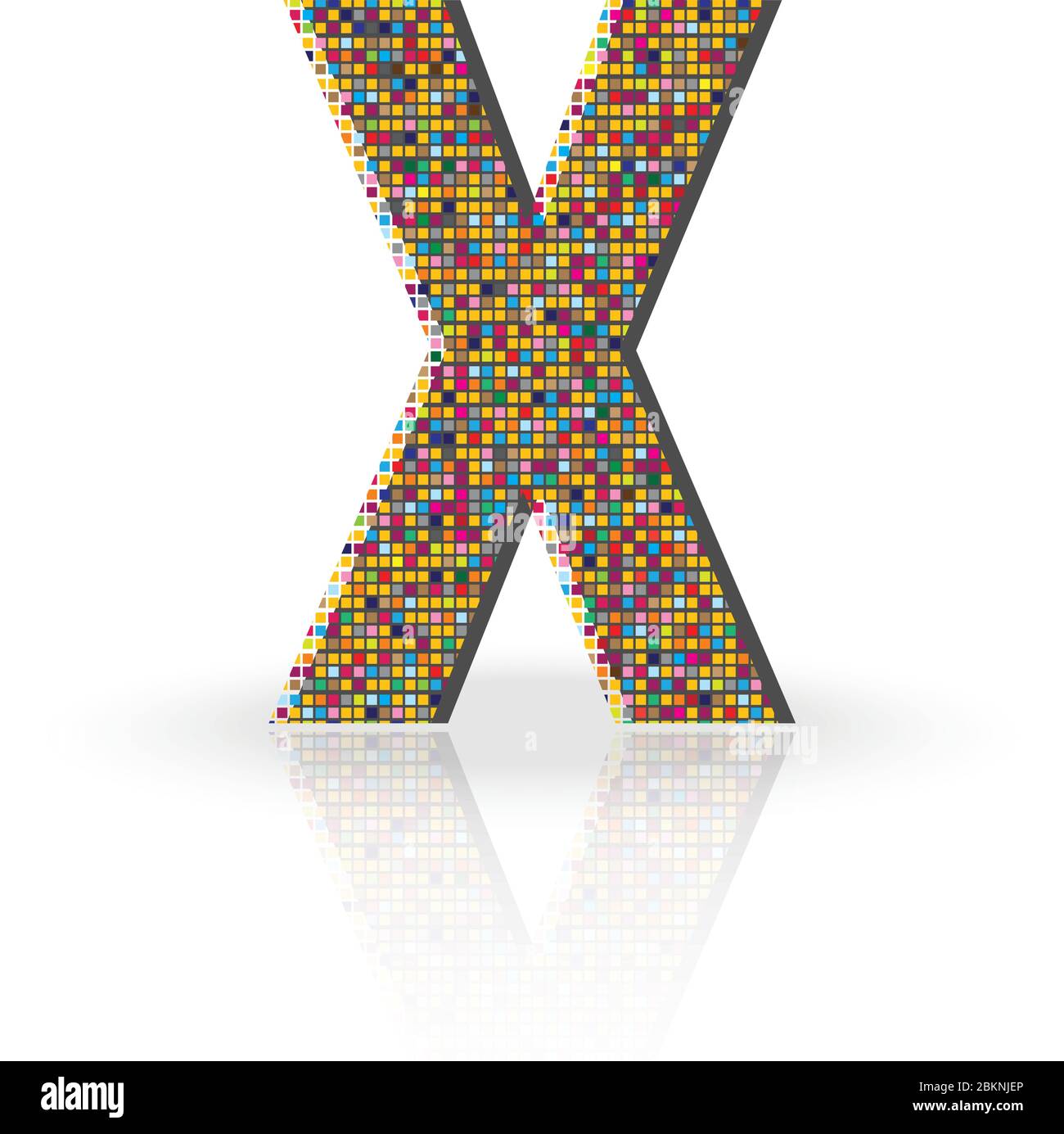 Colorful 3D Alphabet Letter X with reflection on white glossy surface ...