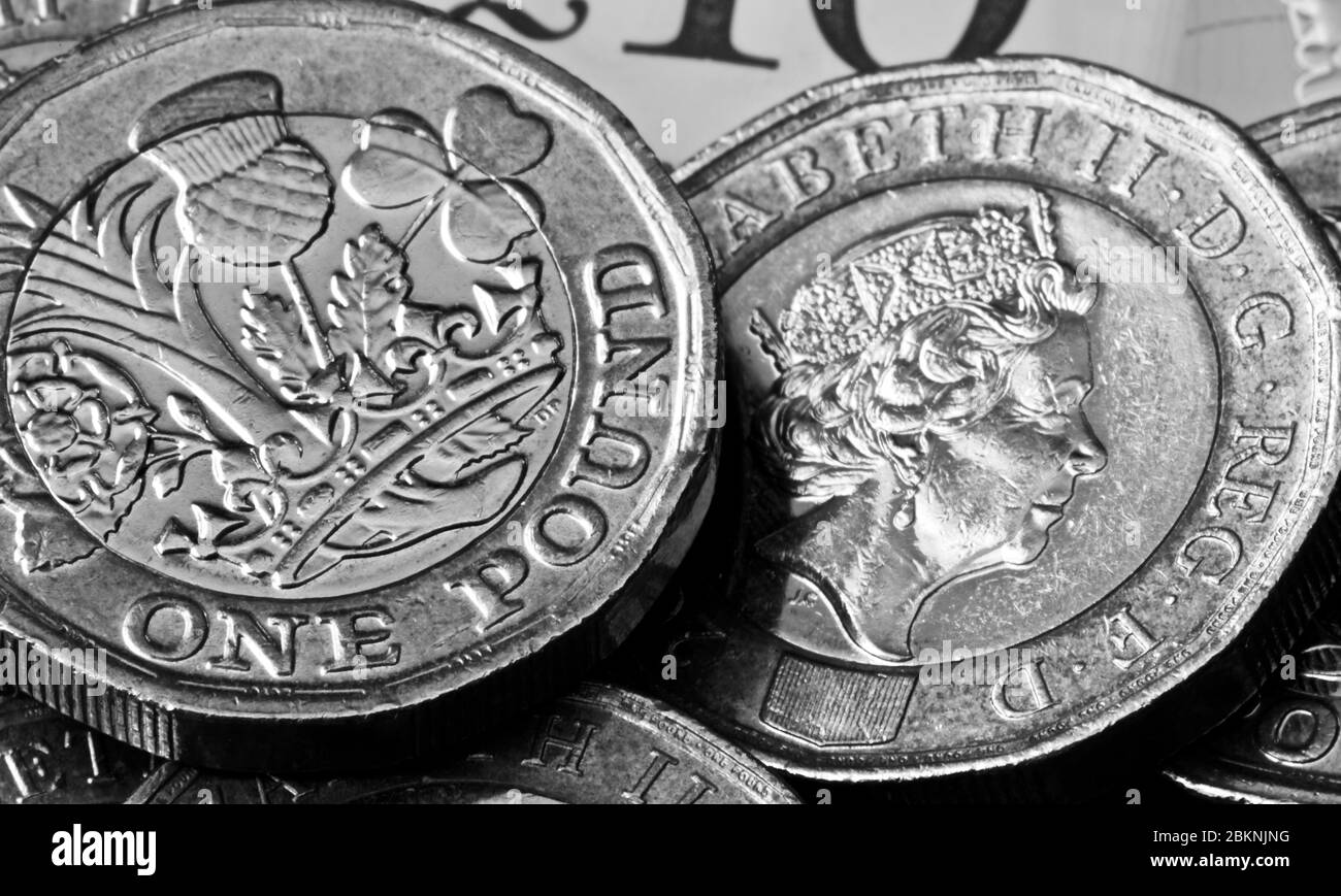 British one pound coins Stock Photo