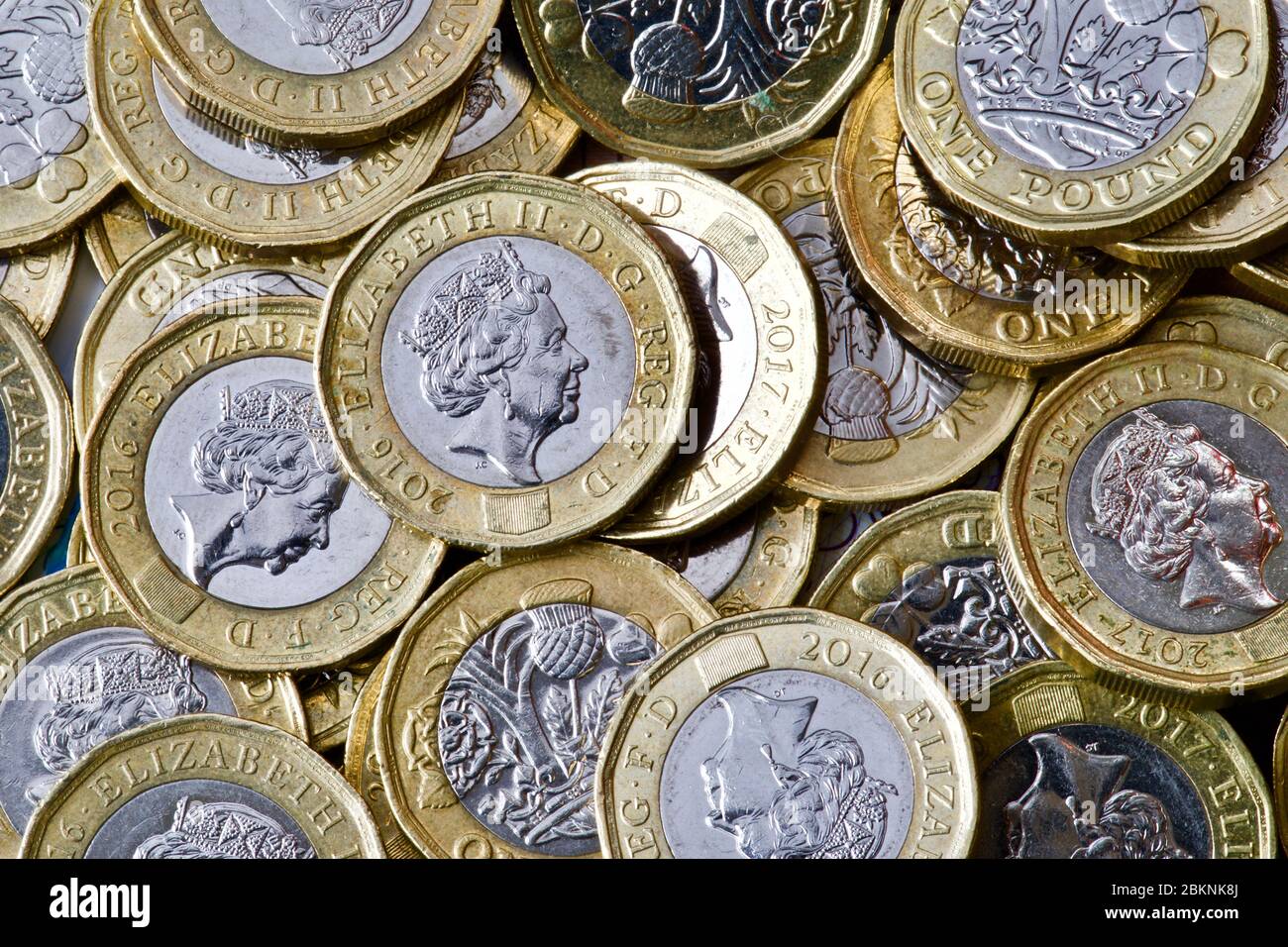 British One Pound Coins Stock Photo