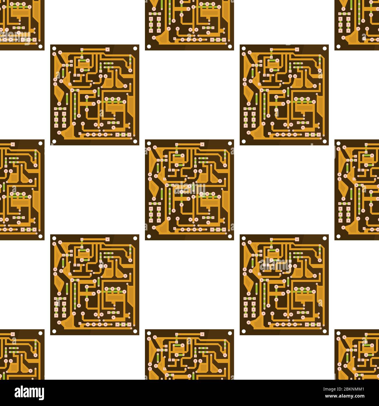 Circuit Board Seamless Pattern on White Background. Flat Design. Computer Technologal Texture. High Tech Printed Symbol. Stock Vector