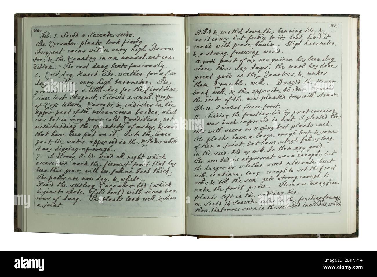 Garden Kalendar 1751 - 1773, gardening and nature notes by the British naturalist Gilbert White Stock Photo