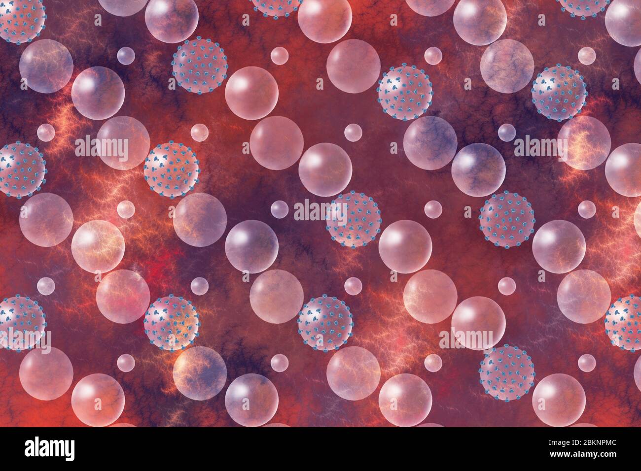 Abstract model of the infected cells. Chain spread of C-19 coronavirus Stock Photo