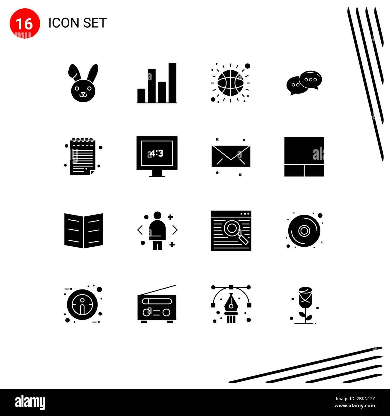 Universal Icon Symbols Group of 16 Modern Solid Glyphs of tv, aspect ratio, sport, pad, dialogue Editable Vector Design Elements Stock Vector