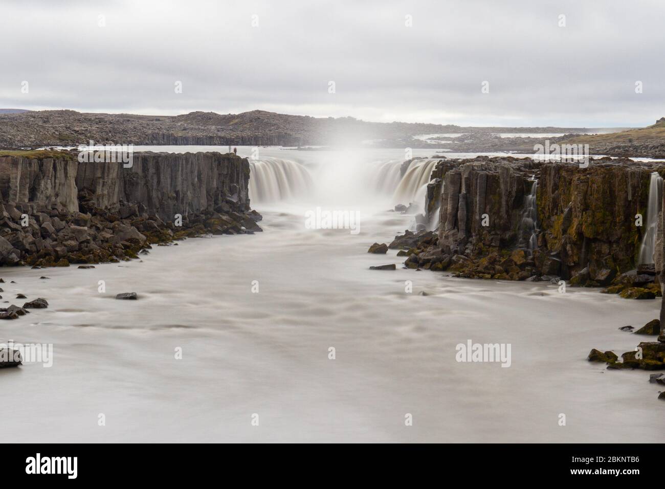 Long exposure of the Selfoss waterfall in the Jökulsárgljúfur canyon upriver from the more famous Dettifoss waterfall, northern Iceland. Stock Photo