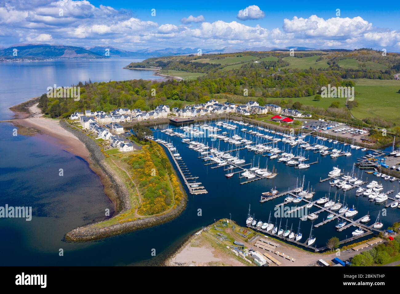 Aerial view of yacht marina and luxury housing development at Kip Marina at Inverkip, Inverclyde, Scotland, UK Stock Photo