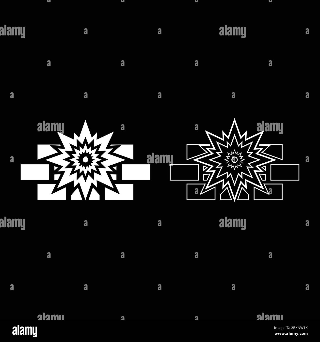 Explosion brick wall icon outline set white color vector illustration ...