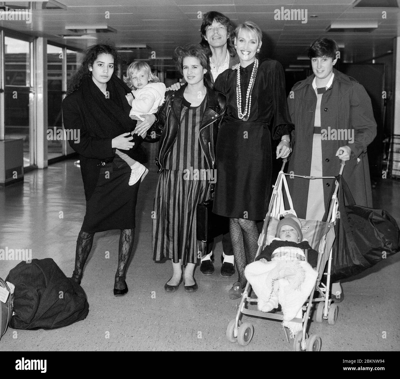 Mick Jagger with his family Jerry Hall, daughters Jade, Karis, Elizabeth and son James leaving
