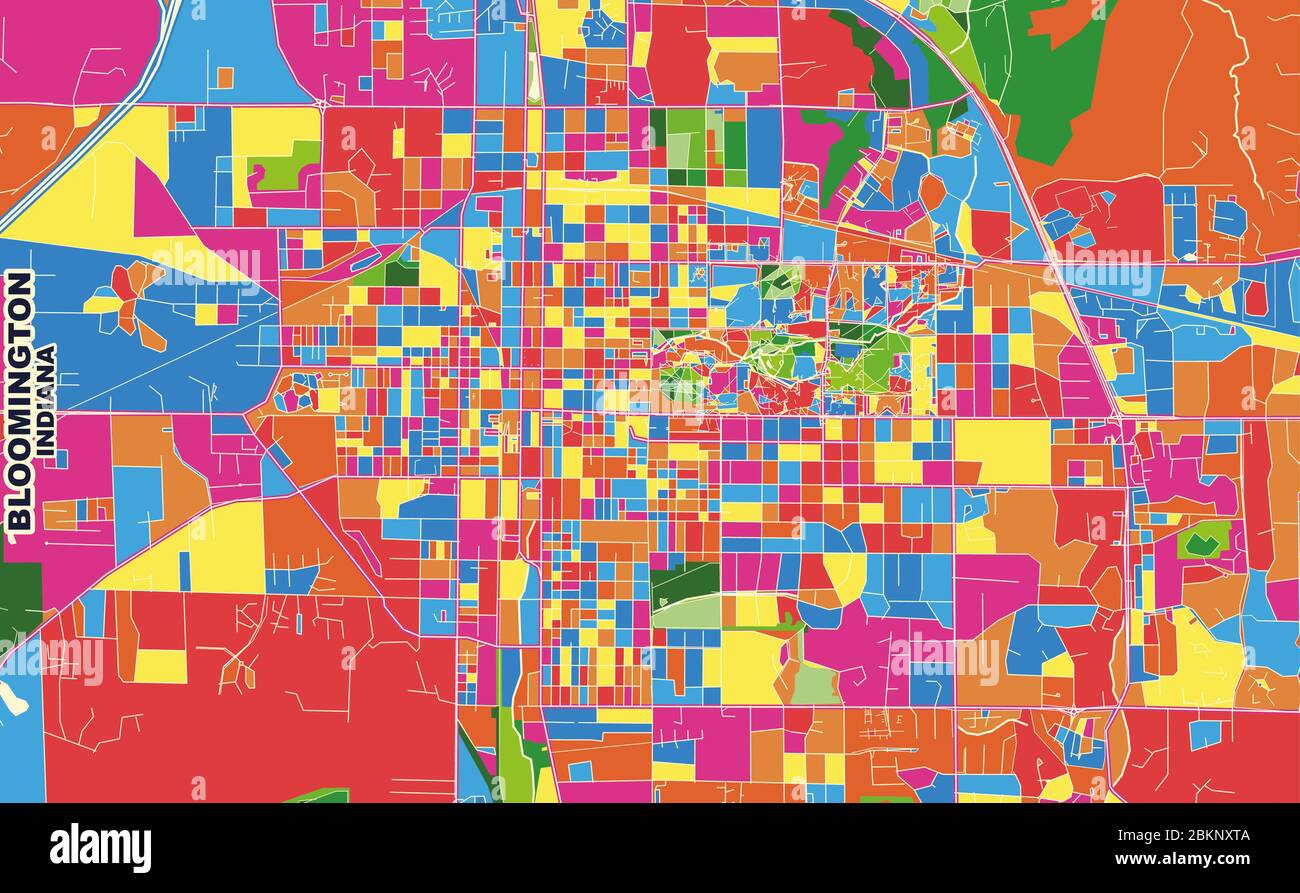 Colorful vector map of Bloomington, Indiana, USA. Art Map template for