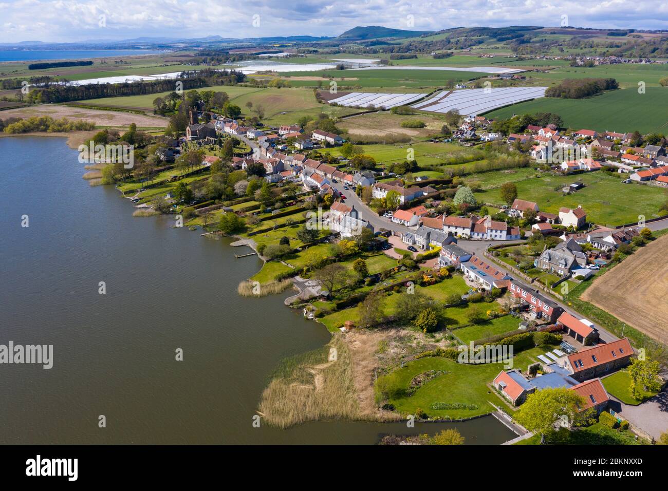 Aerial view of village of Kilconquhar in Fife, Scotland, UK Stock Photo