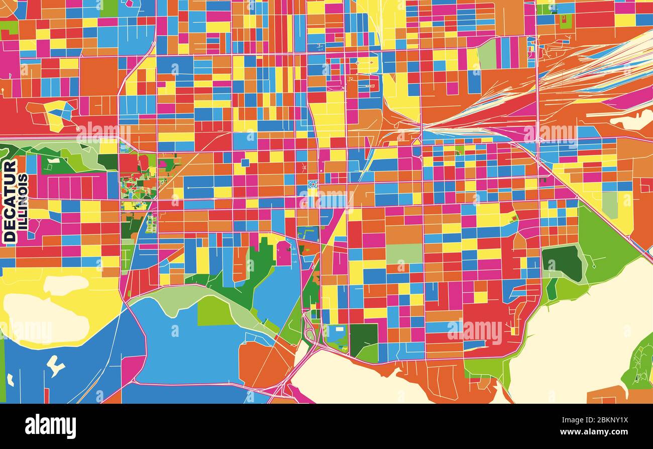 Colorful vector map of Decatur, Illinois, USA. Art Map template for