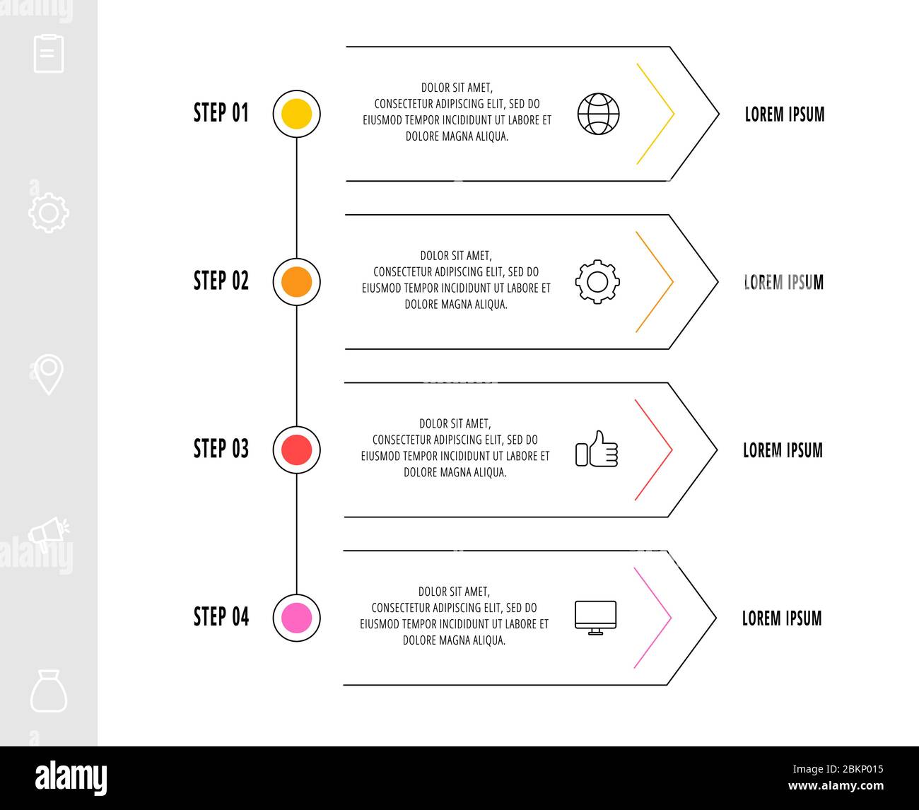 Infographic arrows with four steps, icons. Line vector template. Can be ...