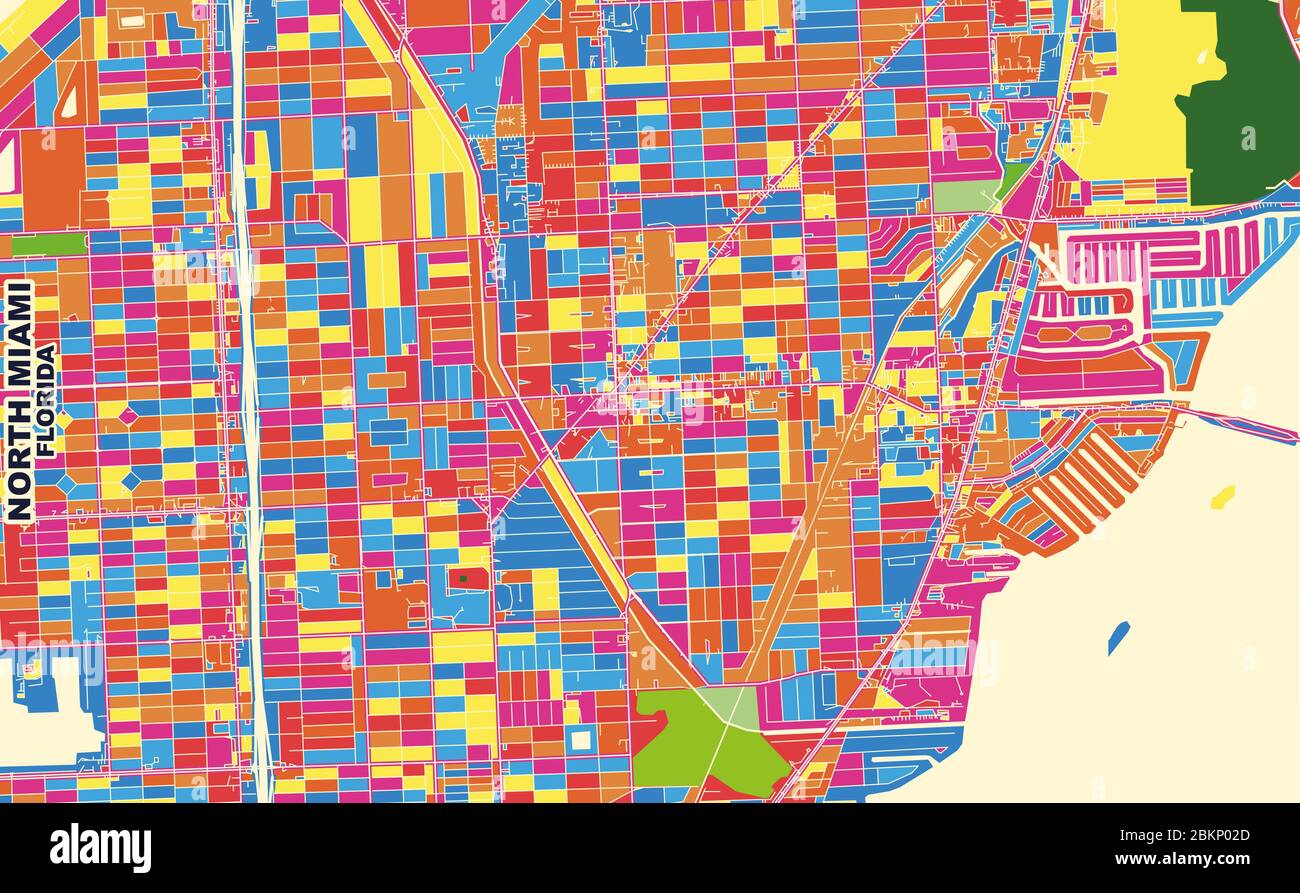 Colorful vector map of North Miami, Florida, USA. Art Map template for