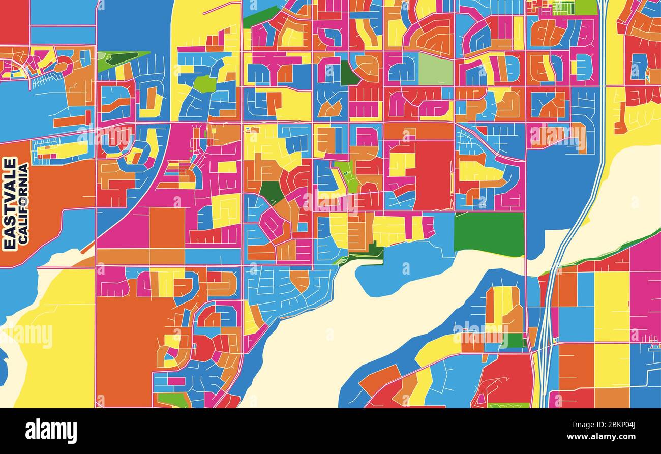 Colorful vector map of Eastvale - Colorful Vector Map Of Eastvale California Usa Art Map Template For Selfprinting Wall Art In Landscape Format 2BKP04J