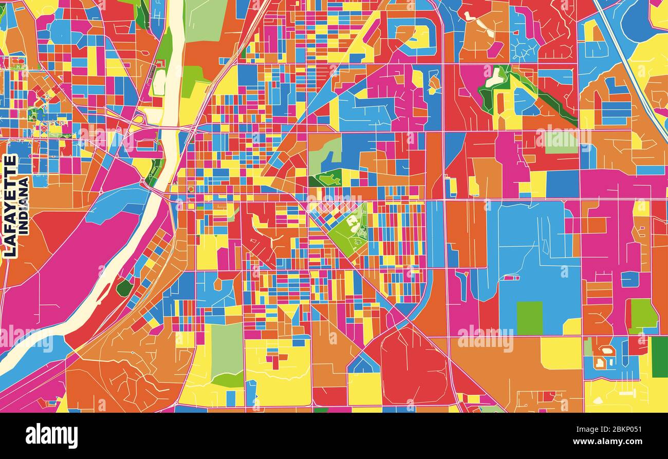 Colorful vector map of Lafayette, Indiana, USA. Art Map template for ...