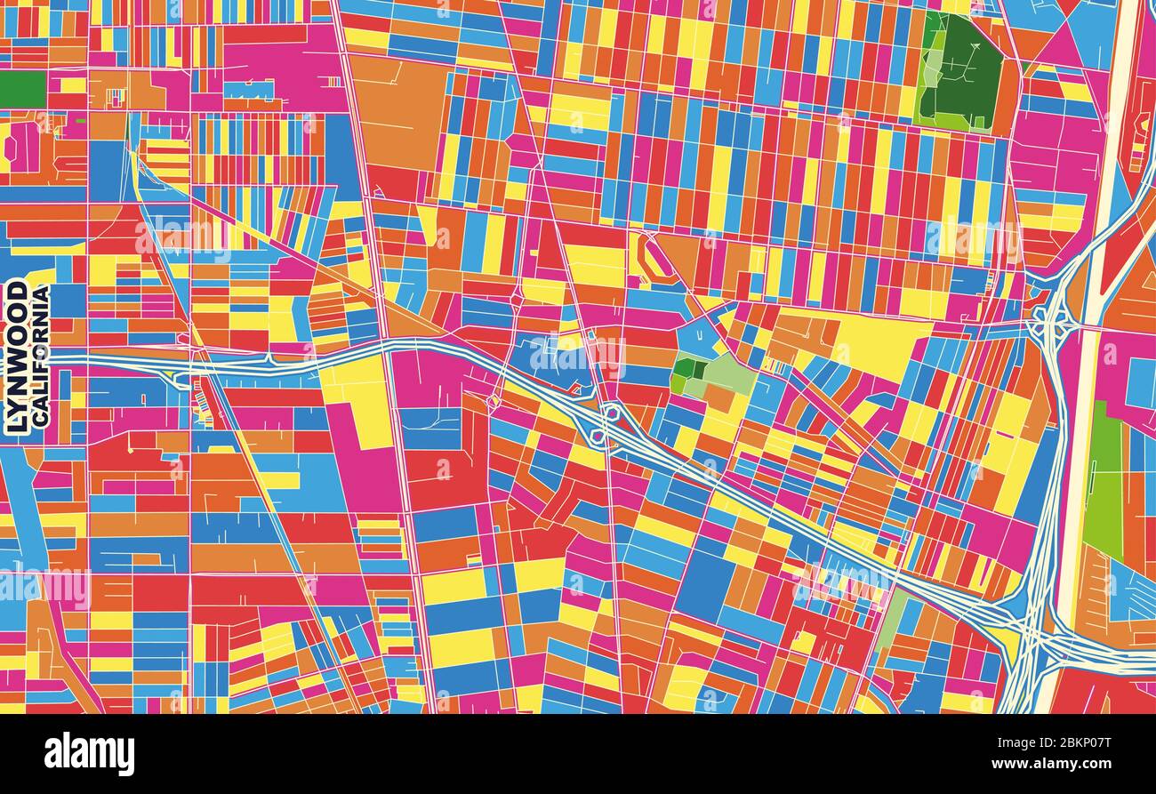 Colorful vector map of Lynwood, California, USA. Art Map template for