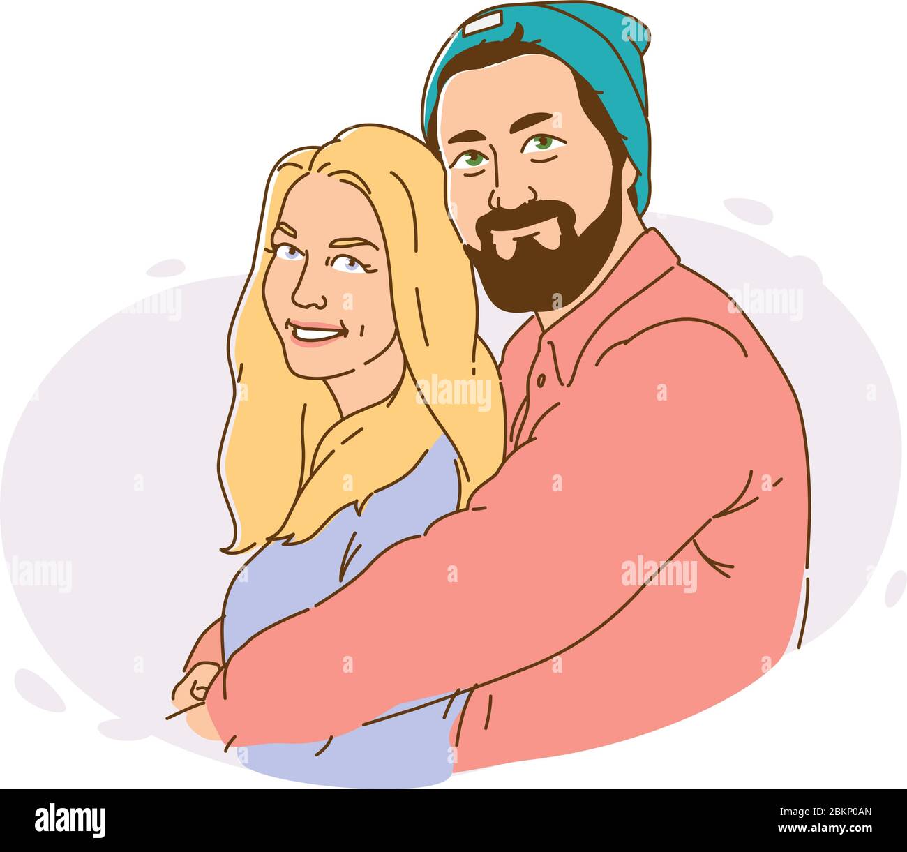 Illustration of a guy with a girl. Vector. Cartoon couple in love. Flat style. Stock Vector