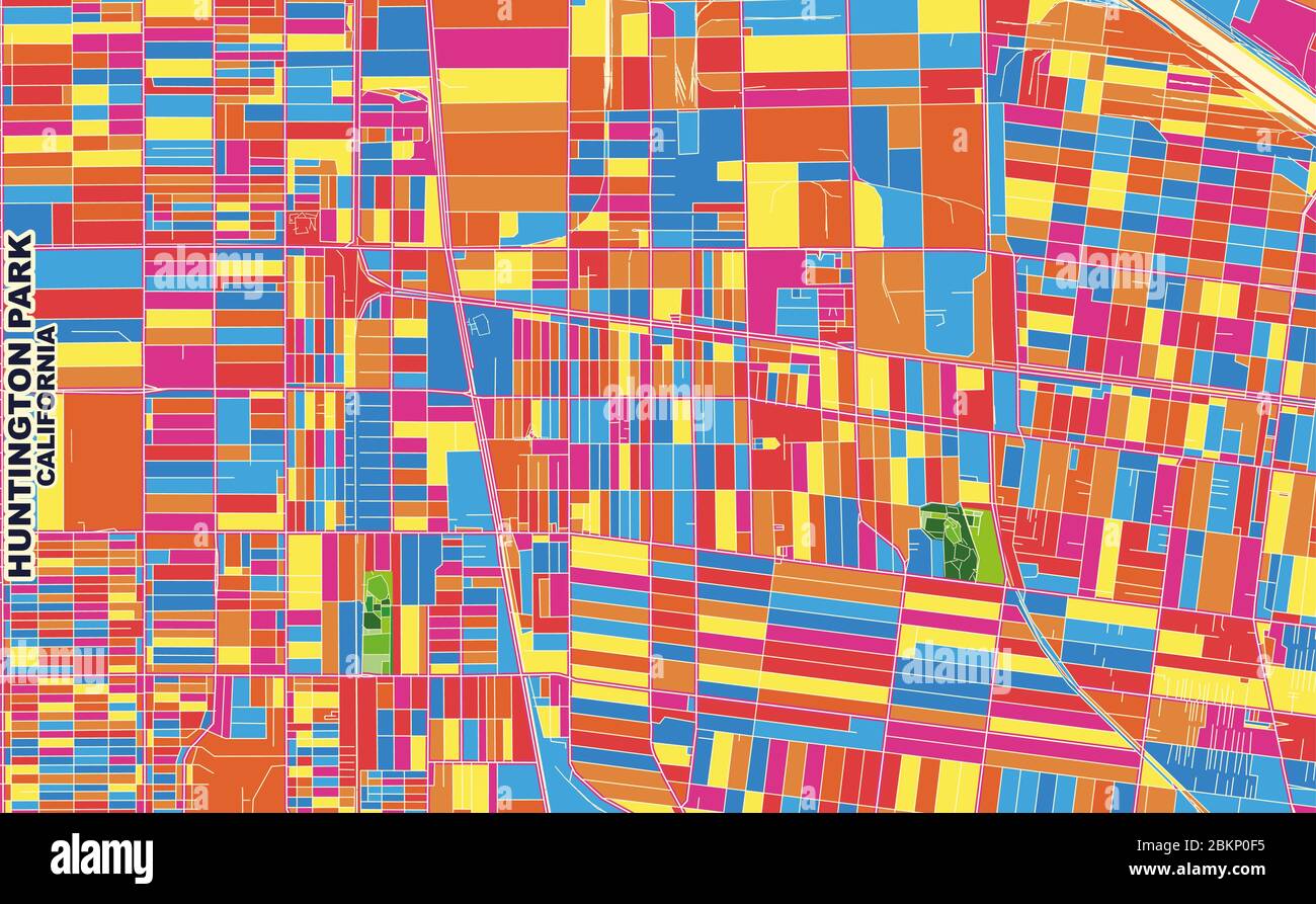 Colorful vector map of Huntington Park, California, USA. Art Map