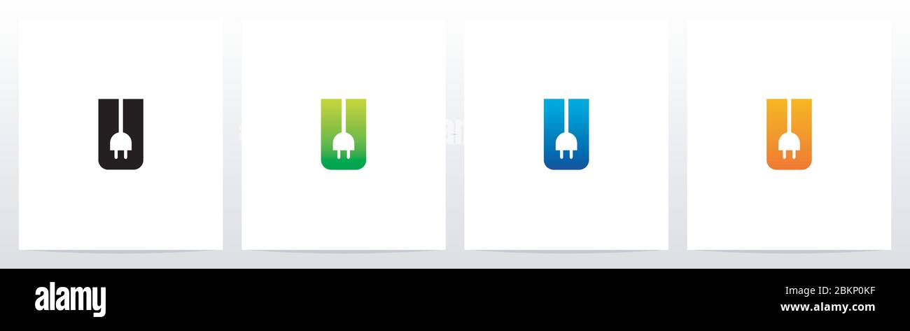 Power Plug On Letter Logo Design U Stock Vector