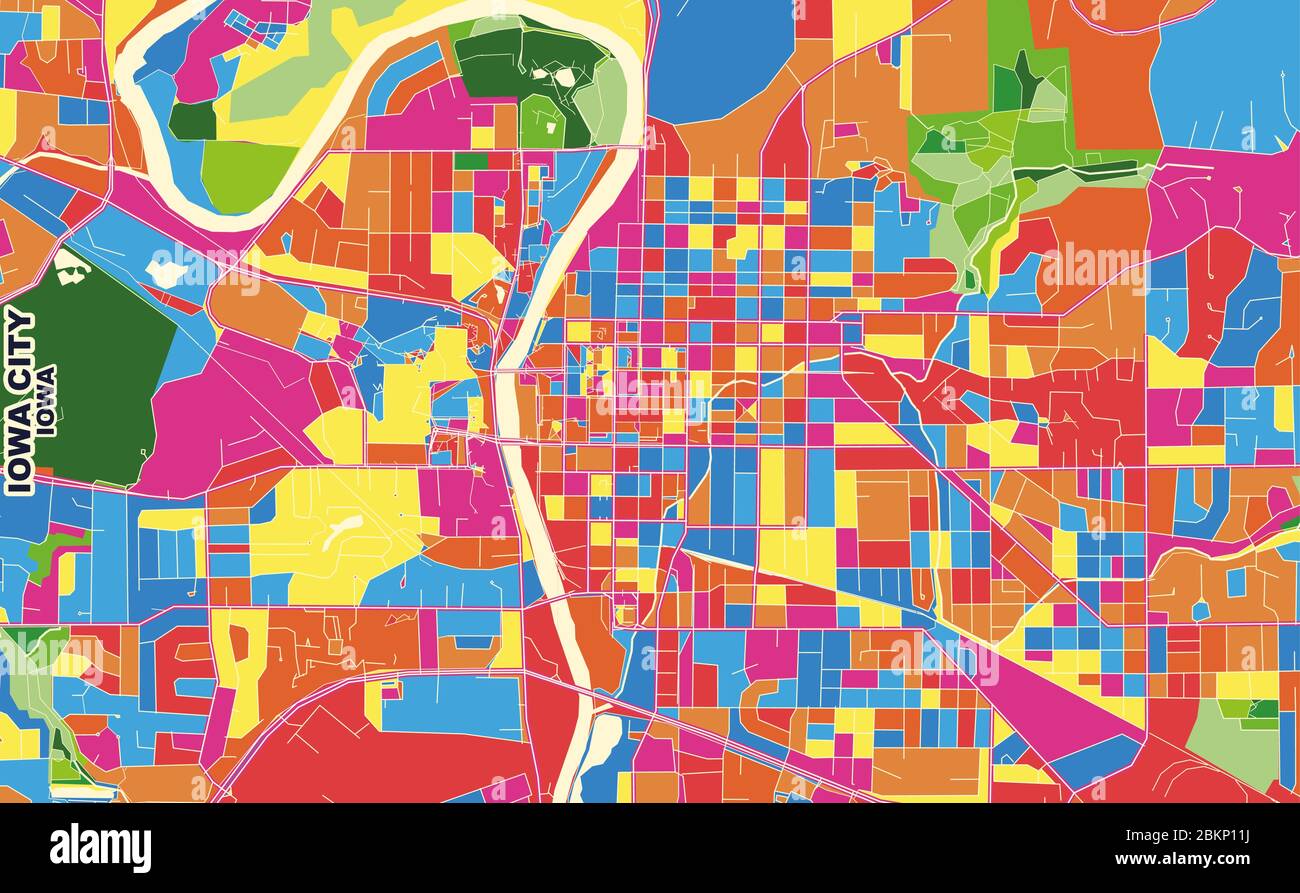 Colorful vector map of Iowa City, Iowa, USA. Art Map template for ...
