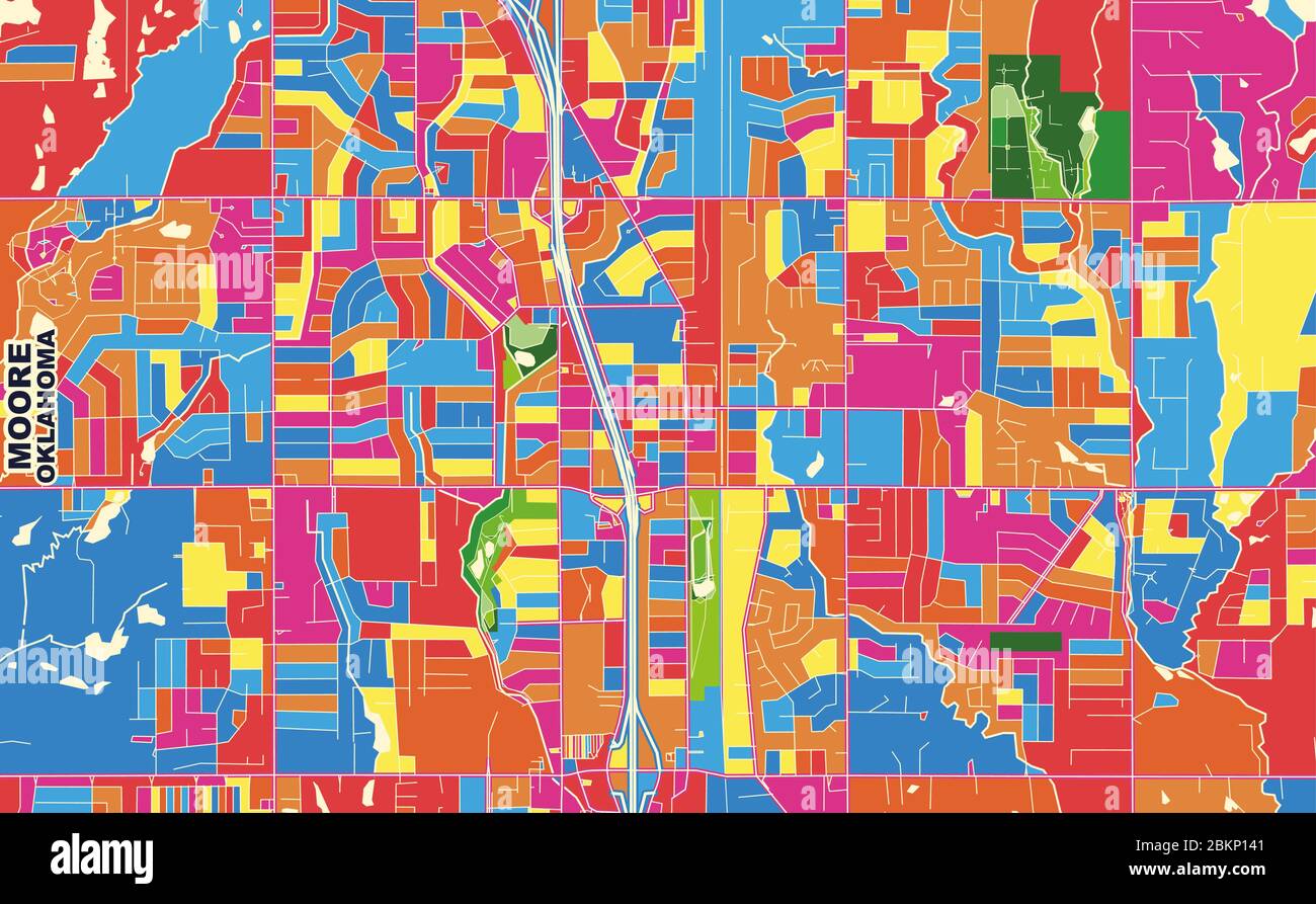 Colorful vector map of Moore, Oklahoma, USA. Art Map template for 
