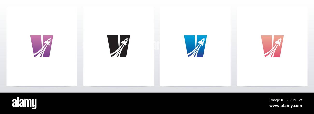 Rocket Launch On Letter Logo Design V Stock Vector