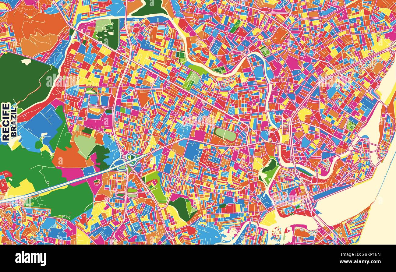 Colorful vector map of Recife, Brazil. Art Map template for ...