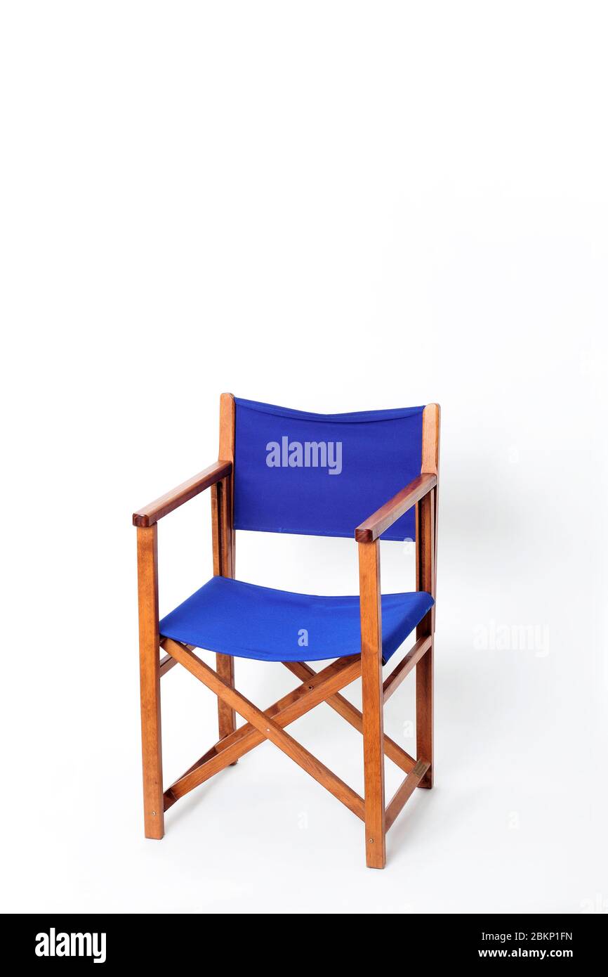 chair, furniture, director's, director's chair, position, social status, film studio, photo studio, clean, new, waiting,work from home, Stock Photo