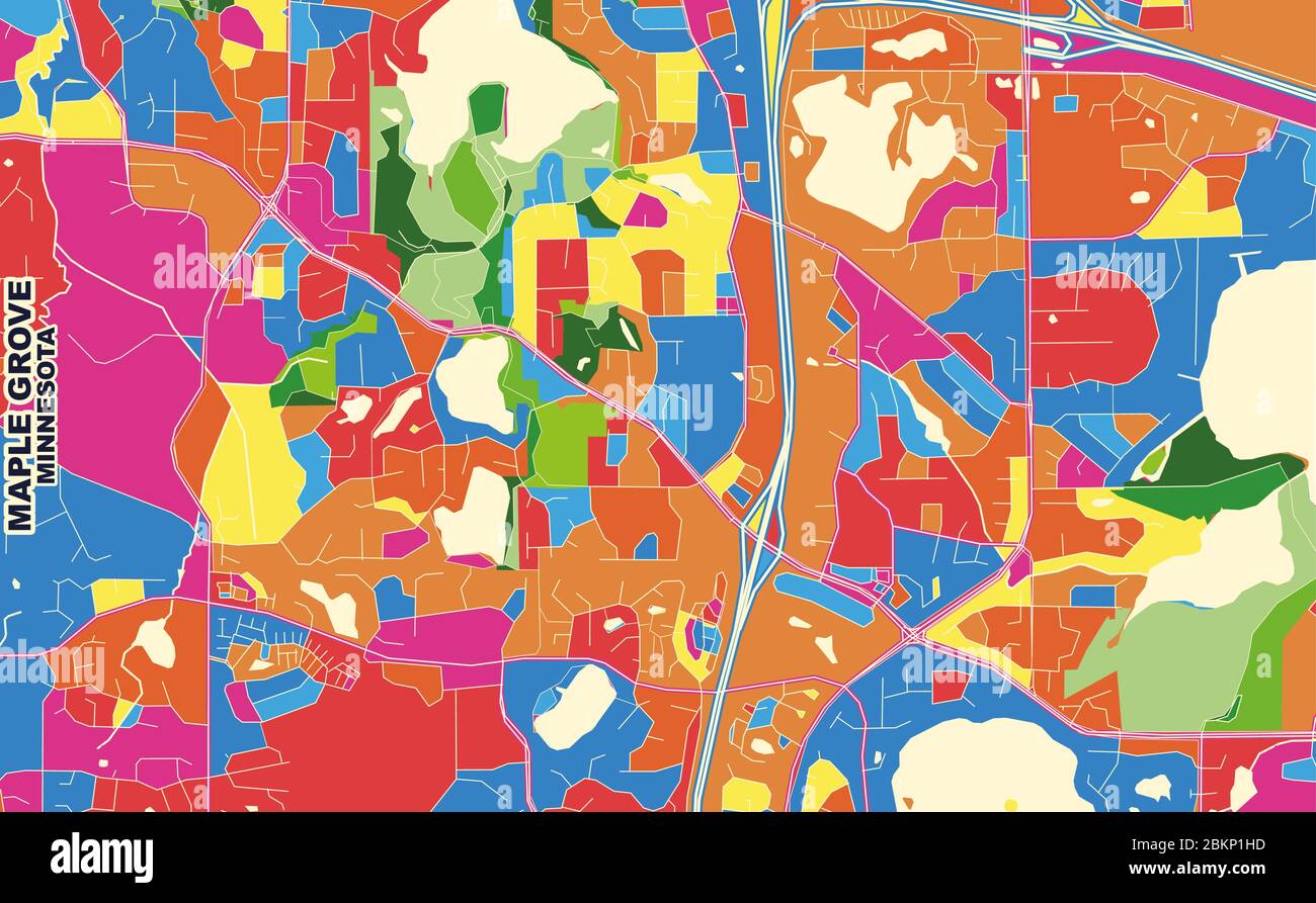 Colorful vector map of Maple Grove, Minnesota, USA. Art Map template