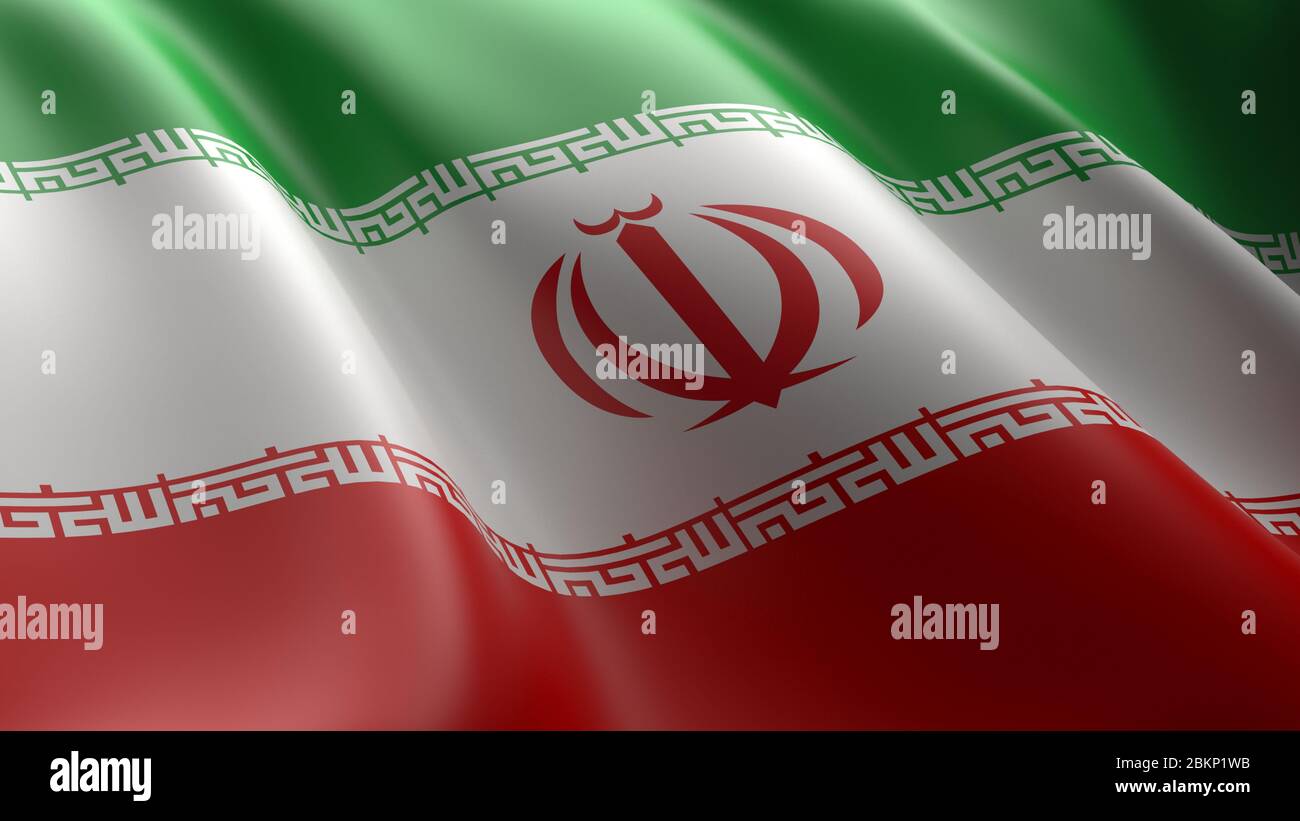 Wavy flag of Iran Stock Photo