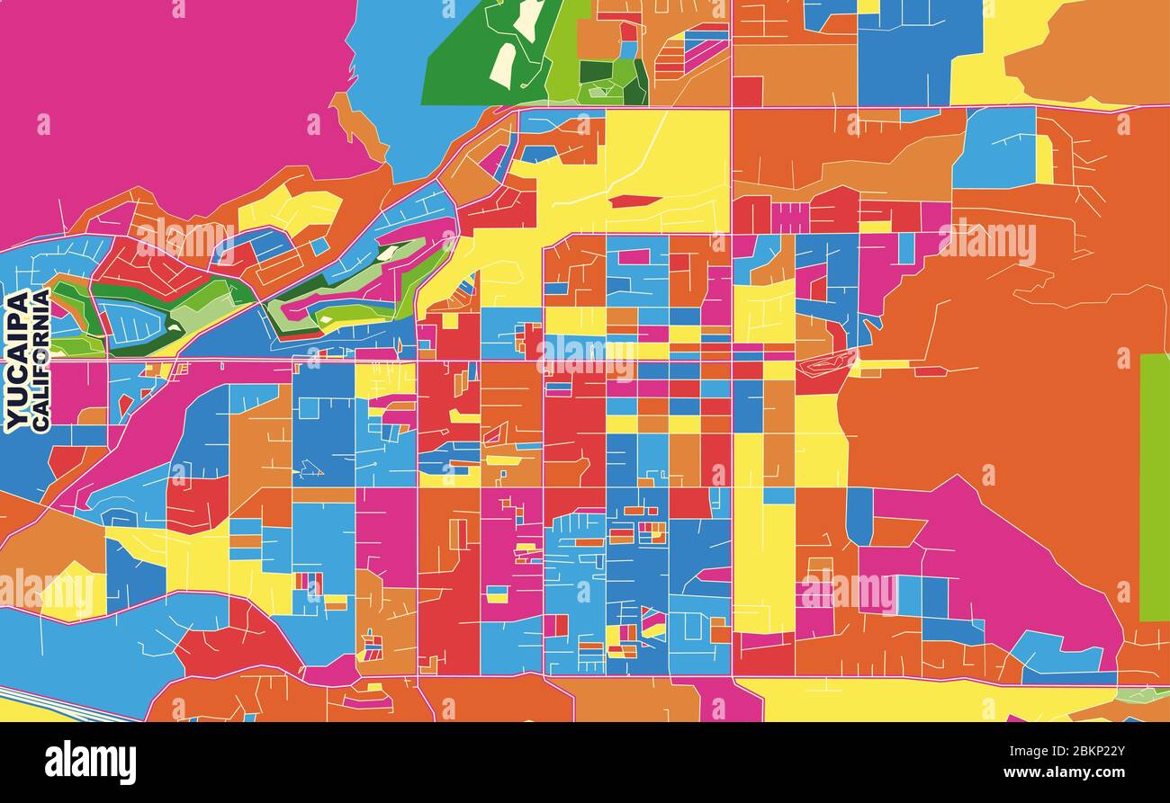 Colorful vector map of Yucaipa, California, United States of America. Art Map template for selfprinting wall art in landscape format. Stock Vector