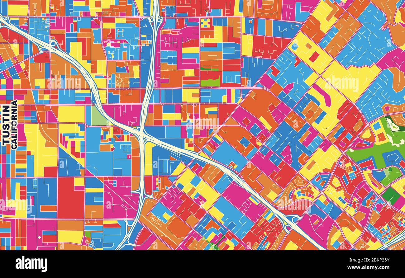 Tustin Ca Map - Colorful Vector Map Of Tustin California Usa Art Map Template For Selfprinting Wall Art In Landscape Format 2BKP25Y