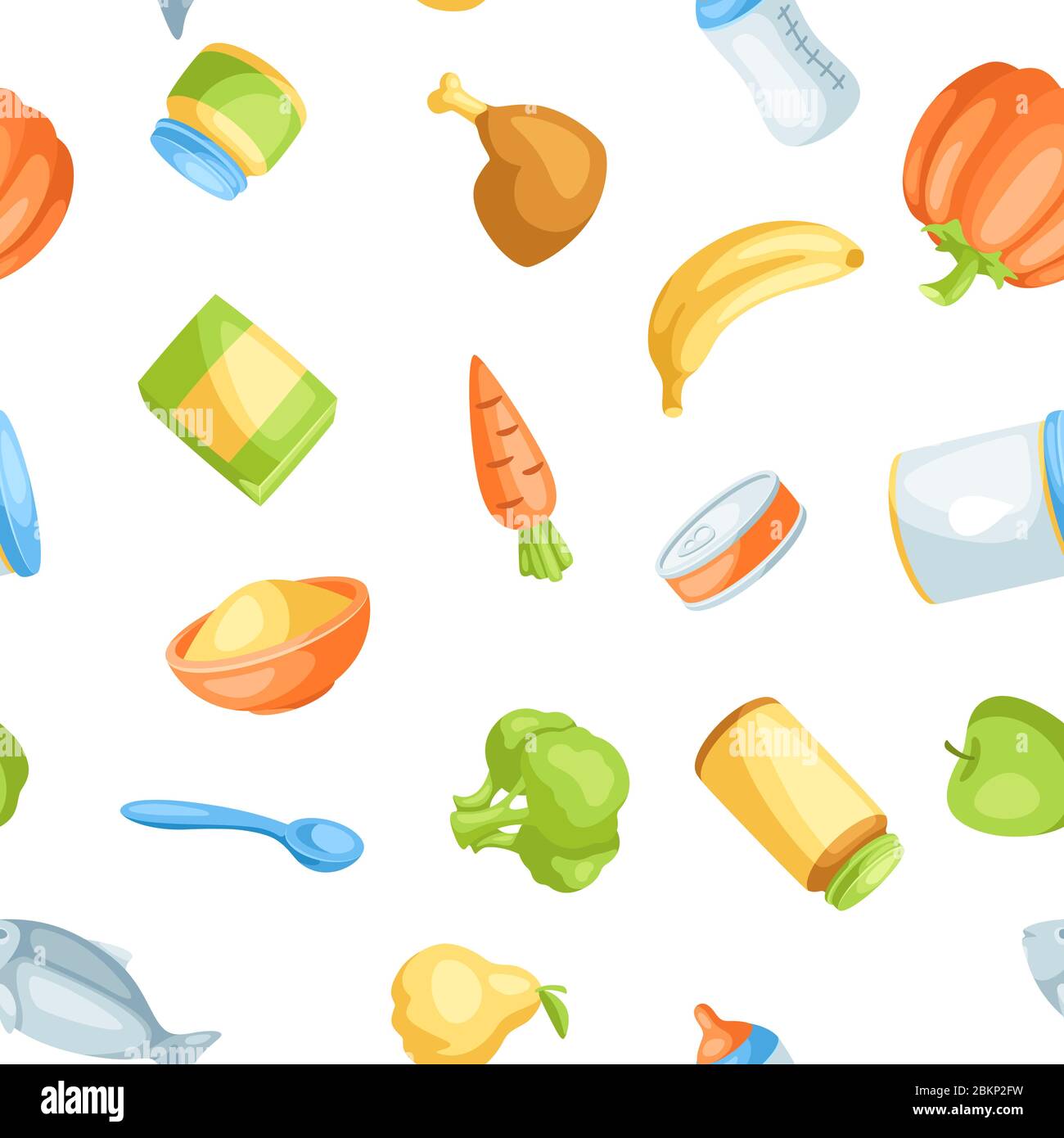 Seamless pattern with baby food items. Stock Vector
