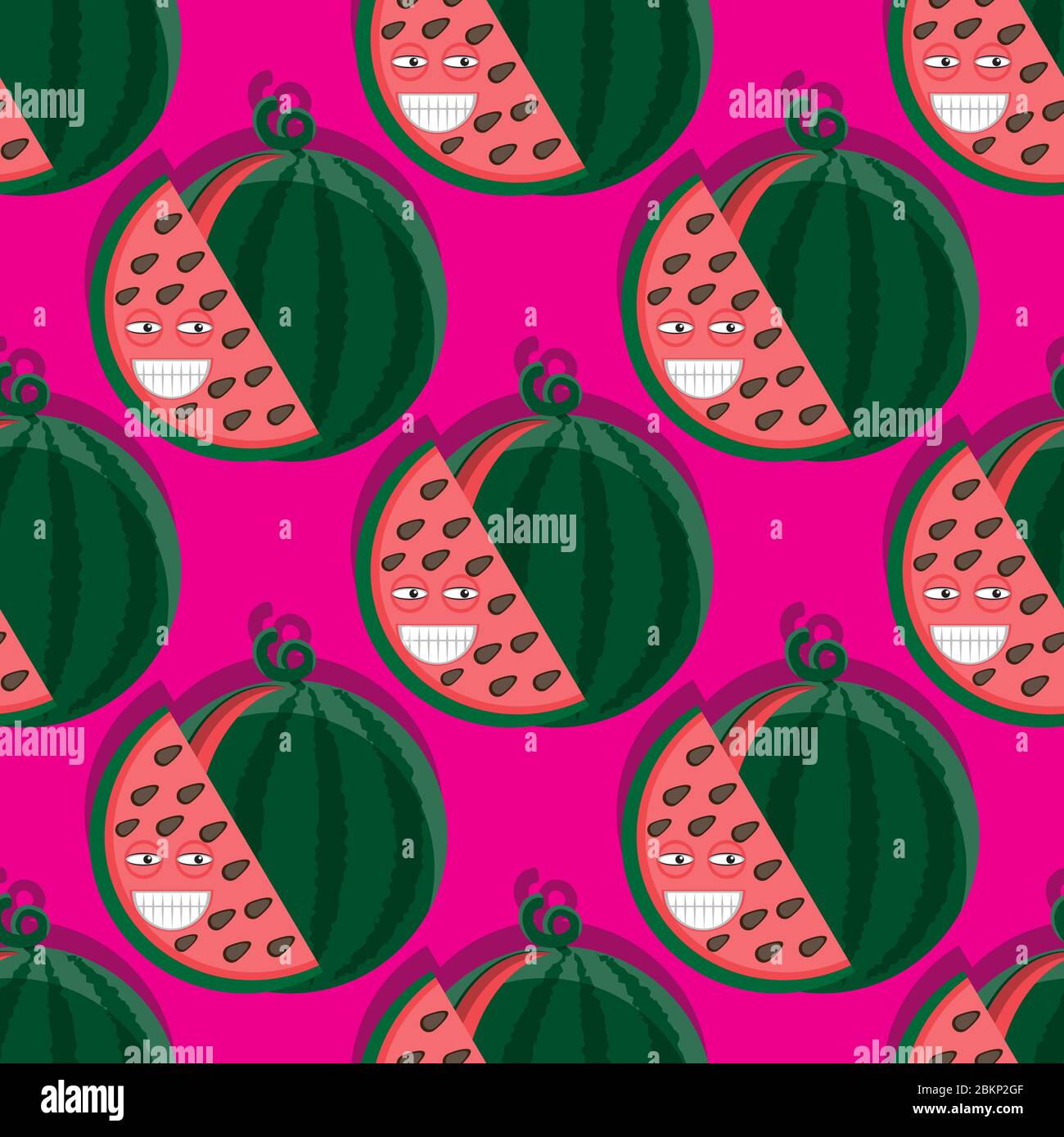 seamless cartoon character watermelon on pink background. Vector image Stock Vector