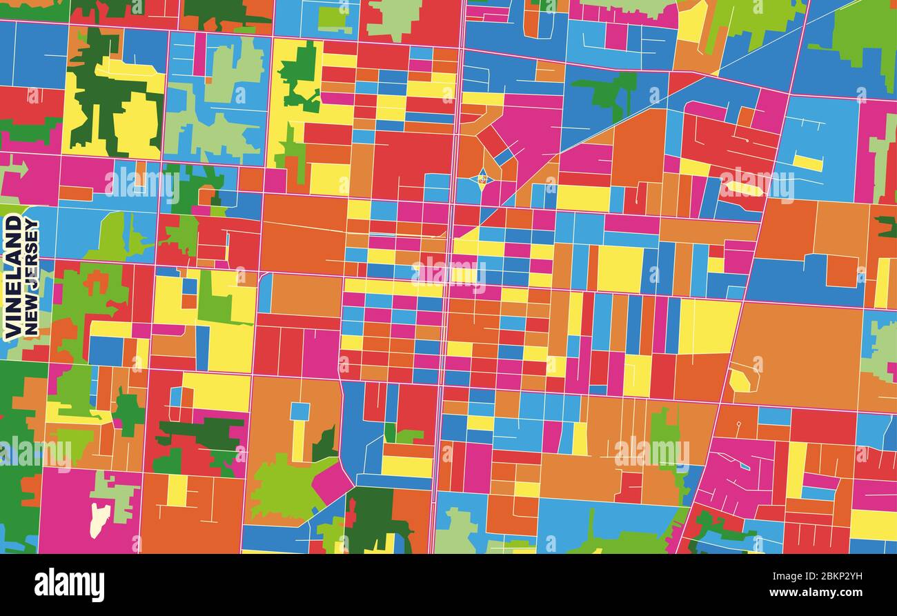 Colorful vector map of Vineland, New Jersey, USA. Art Map template for