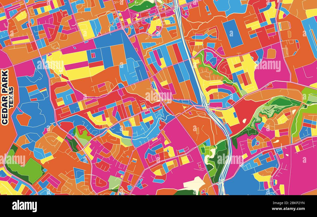 Colorful vector map of Cedar Park, Texas, USA. Art Map template for ...