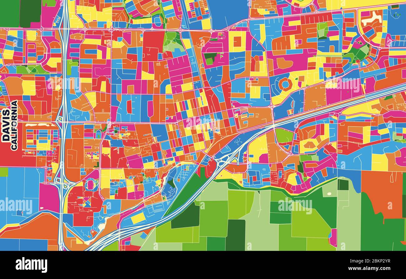 Colorful vector map of Davis, California, USA. Art Map template for