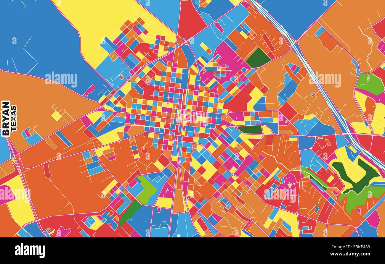 Colorful vector map of Bryan, Texas, USA. Art Map template for selfprinting wall art in