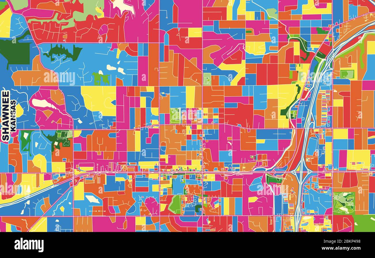 Colorful vector map of Shawnee, Kansas, USA. Art Map template for ...