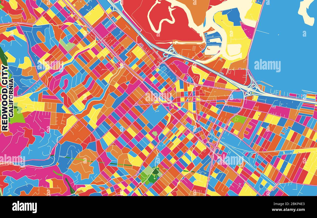 Colorful vector map of Redwood - Colorful Vector Map Of Redwood City California Usa Art Map Template For Selfprinting Wall Art In Landscape Format 2BKP4E3