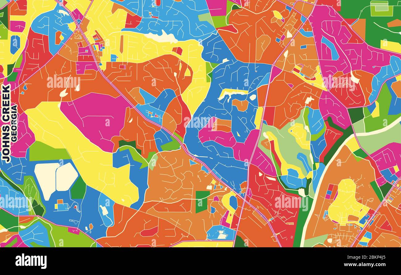 Colorful vector map of Johns Creek, USA. Art Map template for
