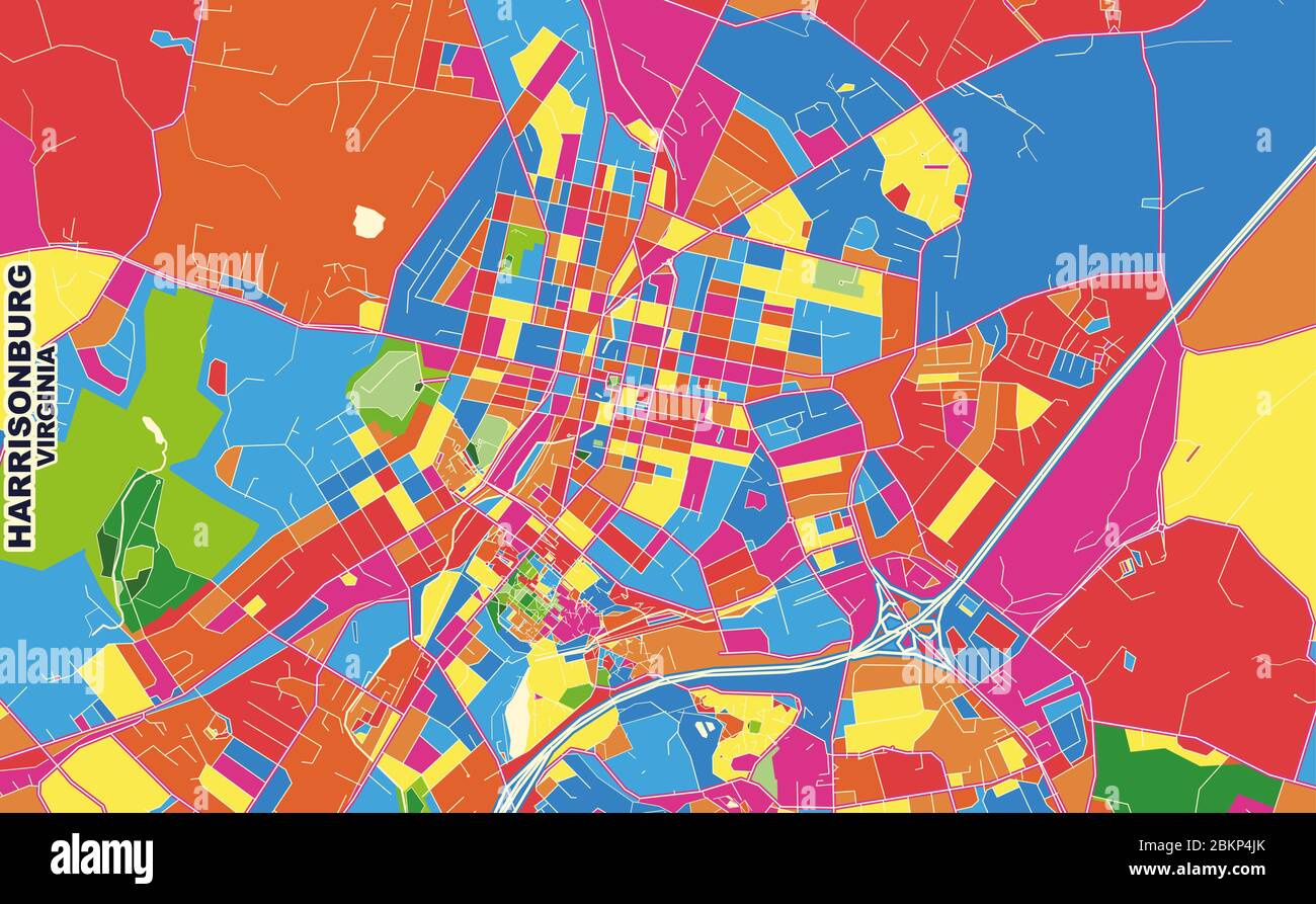 Colorful vector map of Harrisonburg, Virginia, United States of America ...