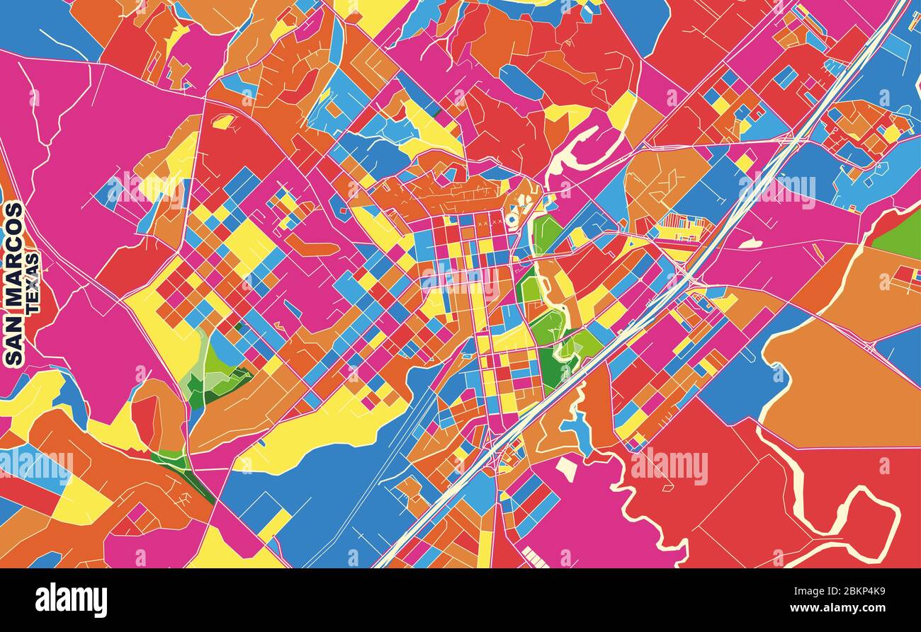 Colorful vector map of San Marcos, Texas, USA. Art Map template for