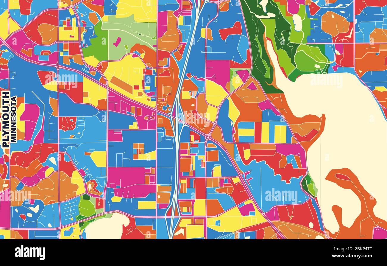 Colorful Vector Map Of Plymouth, Minnesota, Usa. Art Map Template For 