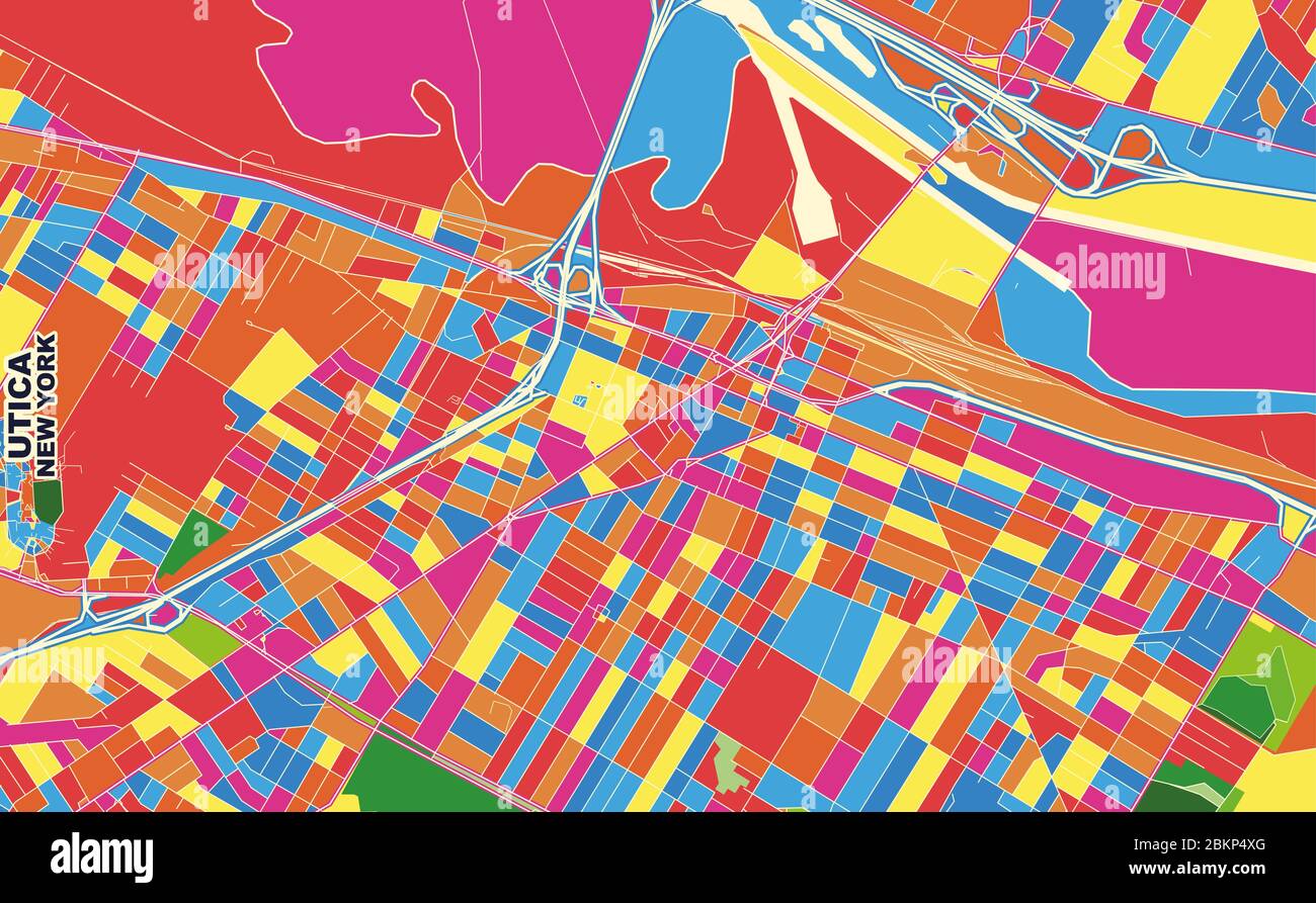 Colorful vector map of Utica, New York, USA. Art Map template for