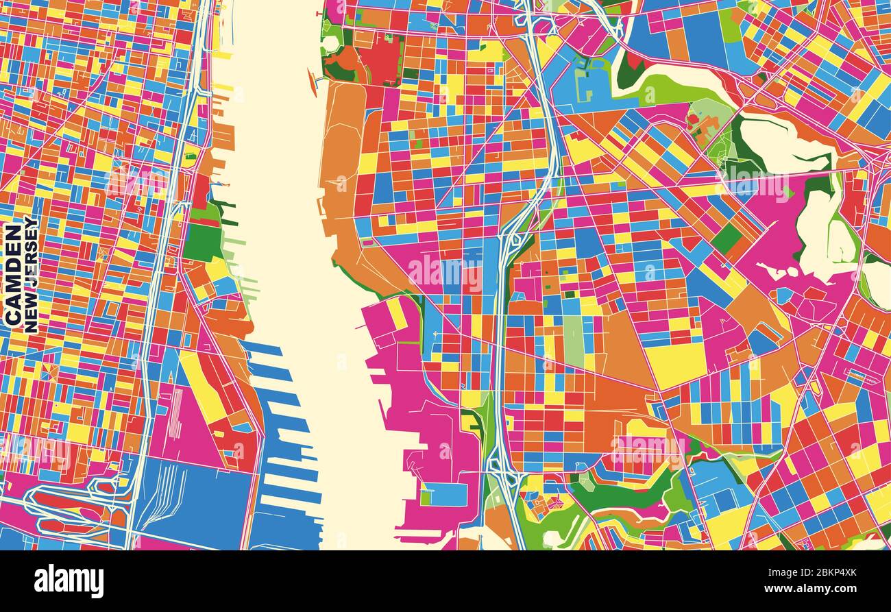 Colorful vector map of Camden, New Jersey, USA. Art Map template for 